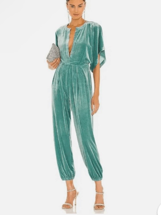 Norma Kamali Pants - Norma Kamali Rectangle Jog Jumpsuit Vintage Mint Green Velour Fabric